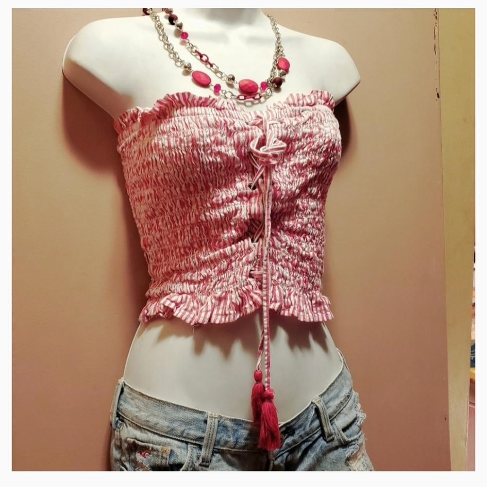 Red White Stripe Festival Corsett Crop Top L